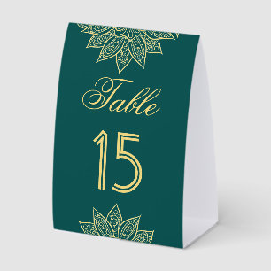 Sea Green Mehendi Indian Wedding Table Number Paper Table Tent