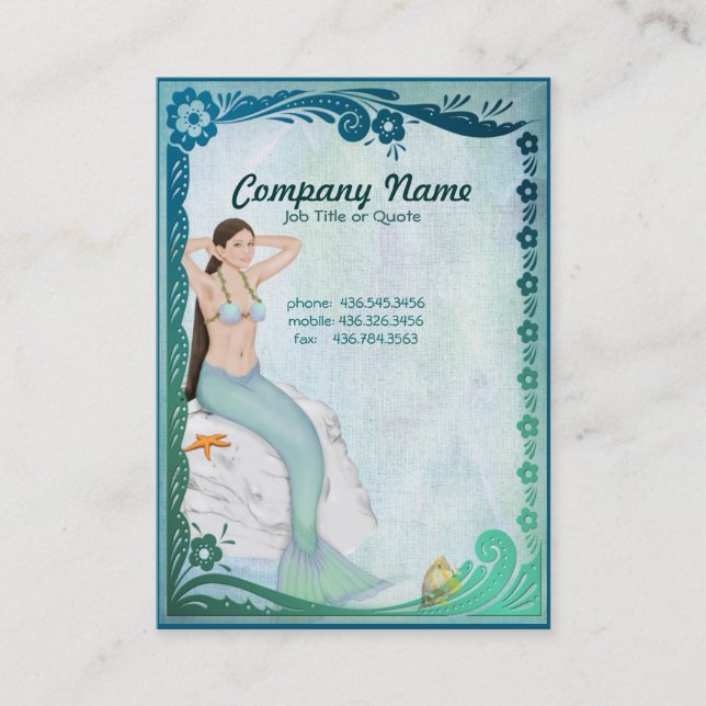 Sea Green Mermaid Fantasy Business Card (Front)
