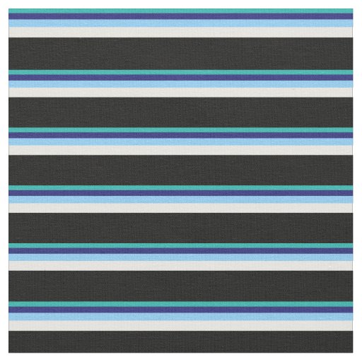 Sea Green, Midnight Blue, Sky Blue, White & Black Fabric