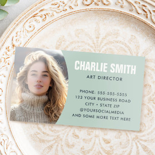 Sea green modern minimal photo raised spot UV business card