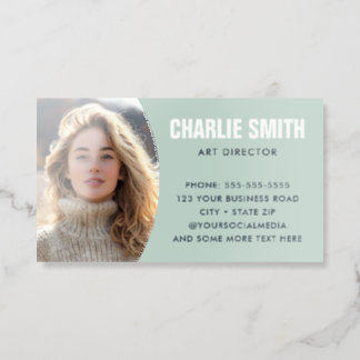 Sea green modern minimal photo raised spot UV business card