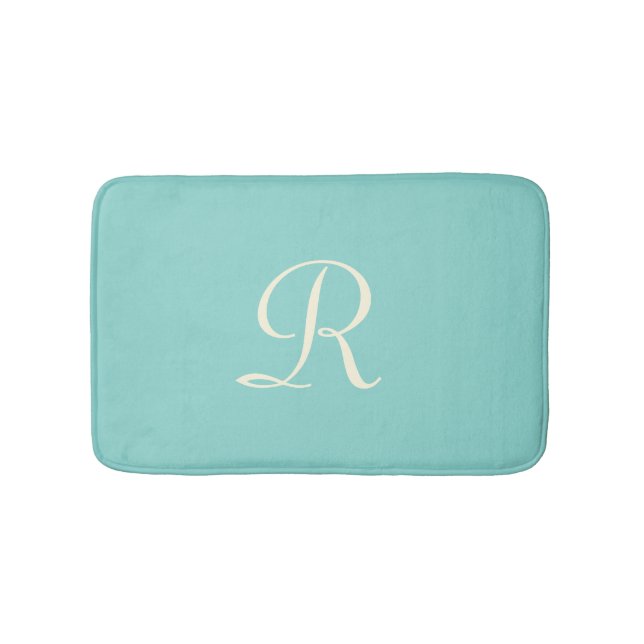 Sea Green Monogrammed Minimalist Plush Bathroom Mat (Front)
