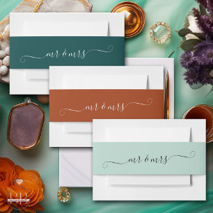 Sea Green Mr and Mrs Invitation Belly Band