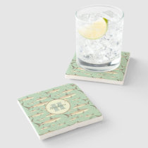 Sea Green | Name + Watercolor Monogram Shark Stone Coaster
