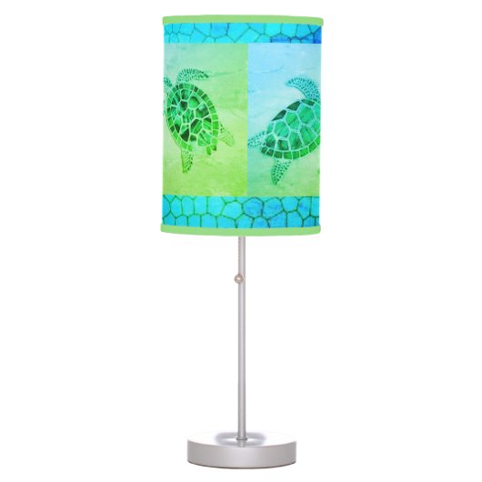 Sea Green Pebble Turtle Table Lamp (Front)