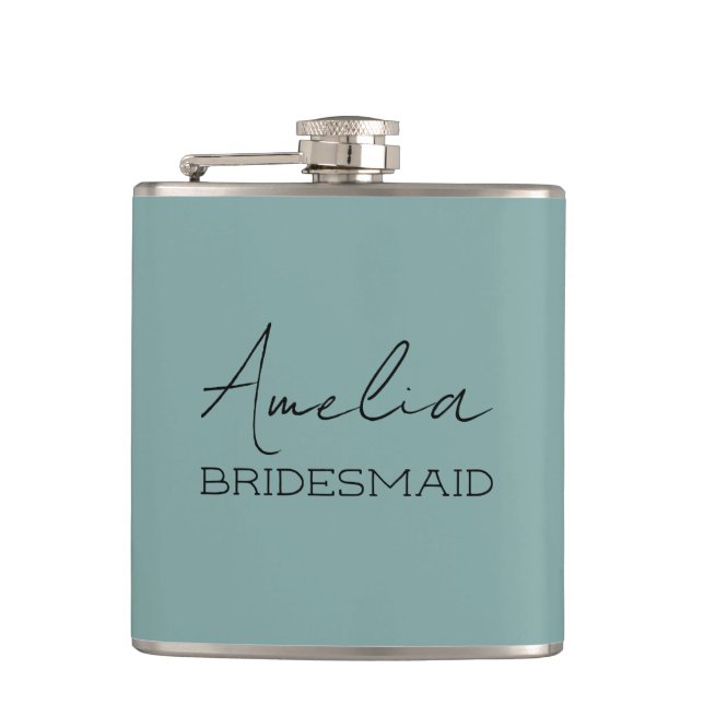 Sea Green Personalized Bridal Flask (Front)