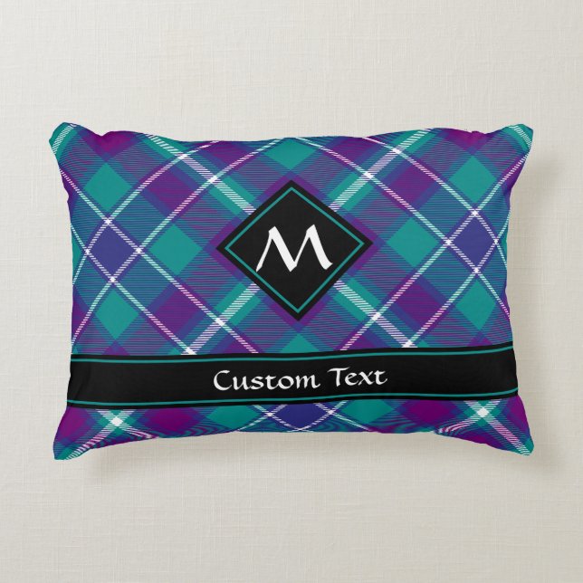 Sea Green, Purple and Blue Tartan Accent Pillow (Front)
