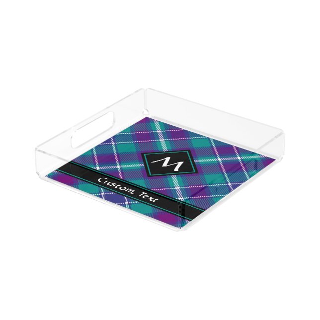 Sea Green, Purple and Blue Tartan Acrylic Tray (Angled)
