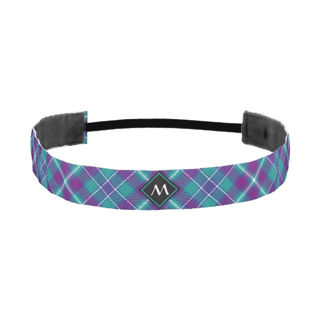 Sea Green, Purple and Blue Tartan Athletic Headband (Front)