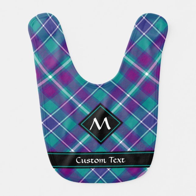 Sea Green, Purple and Blue Tartan Baby Bib (Front)