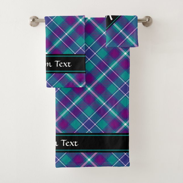 Sea Green, Purple and Blue Tartan Bath Towel Set (Insitu)