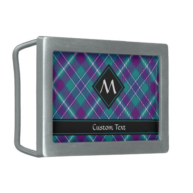 Sea Green, Purple and Blue Tartan Belt Buckle (Front Left)