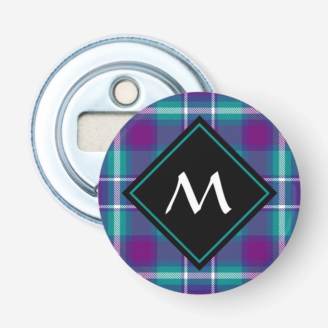 Sea Green, Purple and Blue Tartan Bottle Opener (Front)