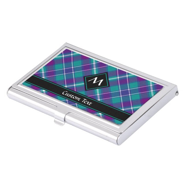 Sea Green, Purple and Blue Tartan Business Card Case (Front)