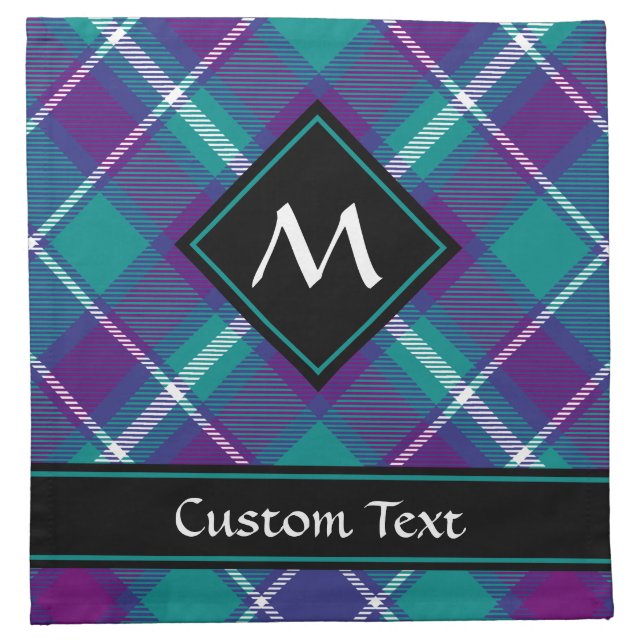 Sea Green, Purple and Blue Tartan Cloth Napkin (Front)