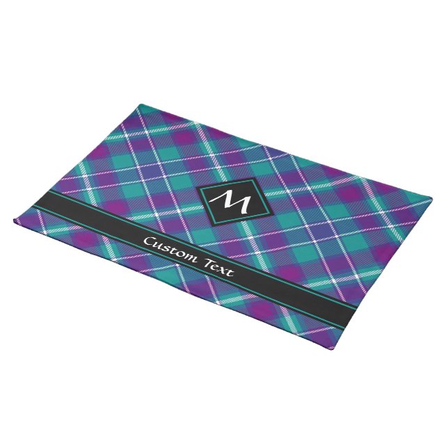 Sea Green, Purple and Blue Tartan Cloth Placemat (On Table)