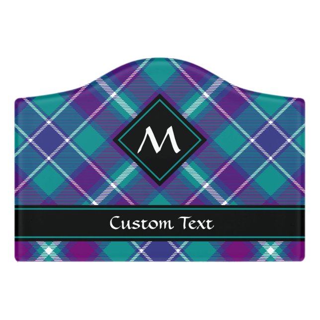 Sea Green, Purple and Blue Tartan Door Sign (Small Crest Front)