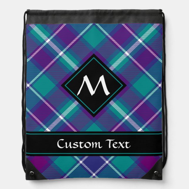 Sea Green, Purple and Blue Tartan Drawstring Bag (Front)