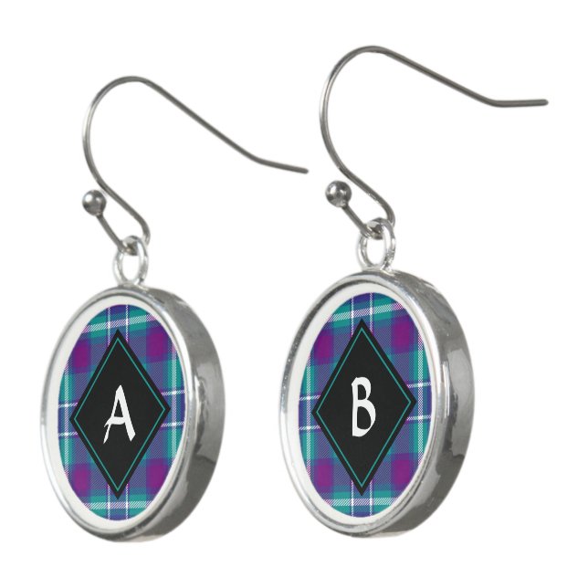 Sea Green, Purple and Blue Tartan Earrings (Angled)