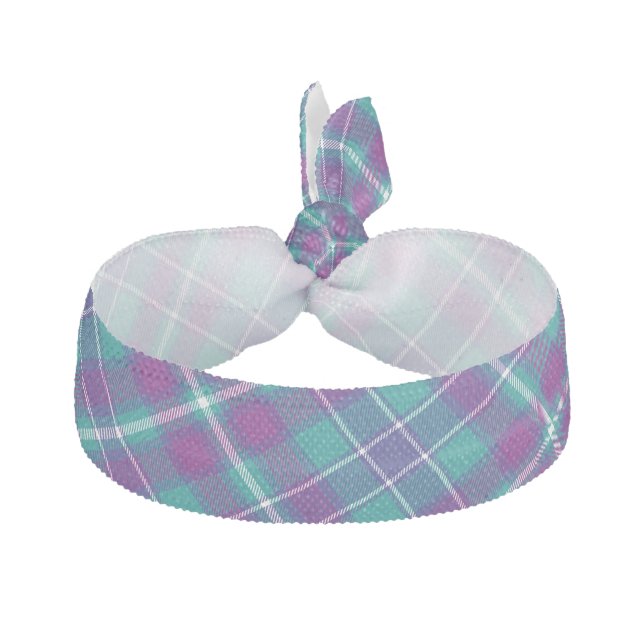 Sea Green, Purple and Blue Tartan Elastic Hair Tie (Front)