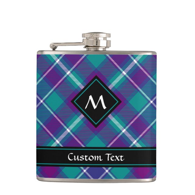 Sea Green, Purple and Blue Tartan Flask (Front)