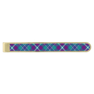 Sea Green, Purple and Blue Tartan Gold Finish Tie Bar