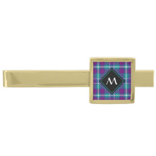 Sea Green, Purple and Blue Tartan Gold Finish Tie Bar