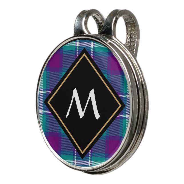 Sea Green, Purple and Blue Tartan Golf Hat Clip (3/4)