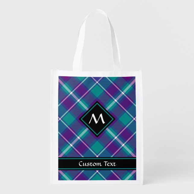 Sea Green, Purple and Blue Tartan Grocery Bag (Front)