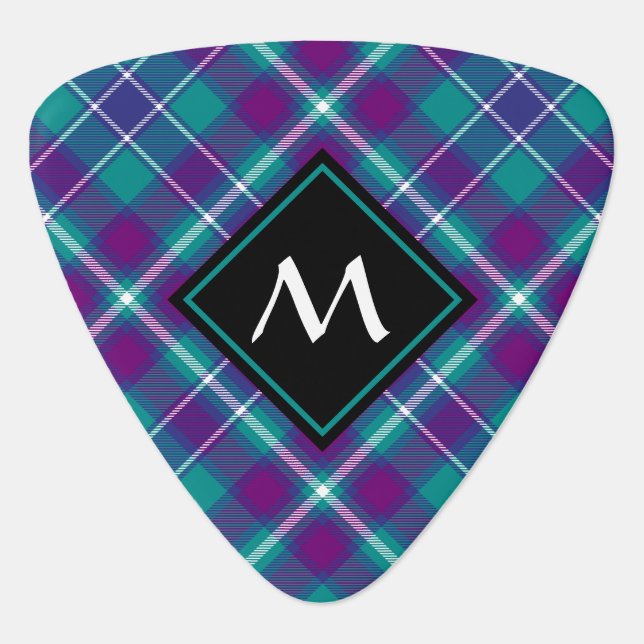 Sea Green, Purple and Blue Tartan Guitar Pick (Front)