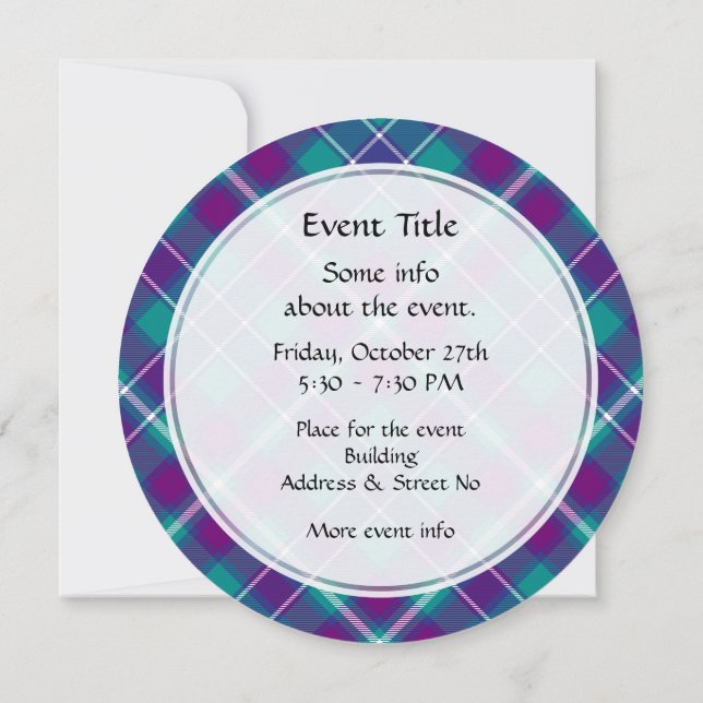Sea Green, Purple and Blue Tartan Invitation (Back)