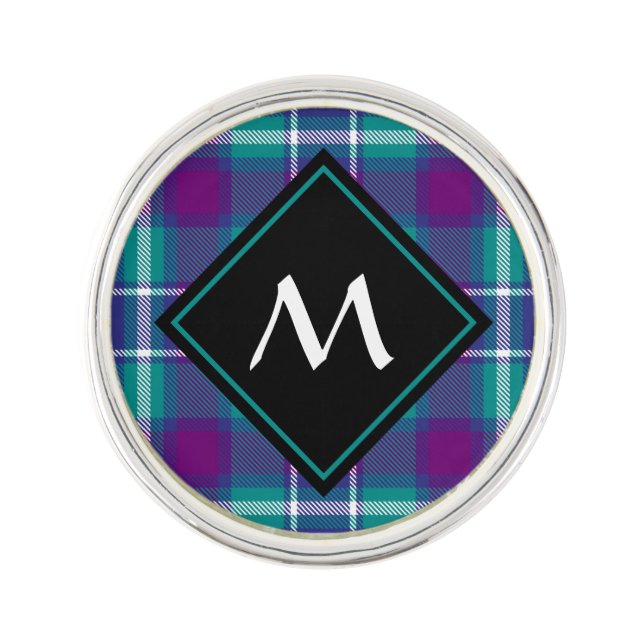 Sea Green, Purple and Blue Tartan Lapel Pin (Front)