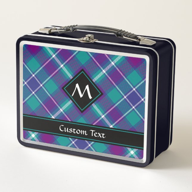 Sea Green, Purple and Blue Tartan Metal Lunch Box (Front)