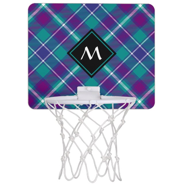 Sea Green, Purple and Blue Tartan Mini Basketball Hoop (Front)