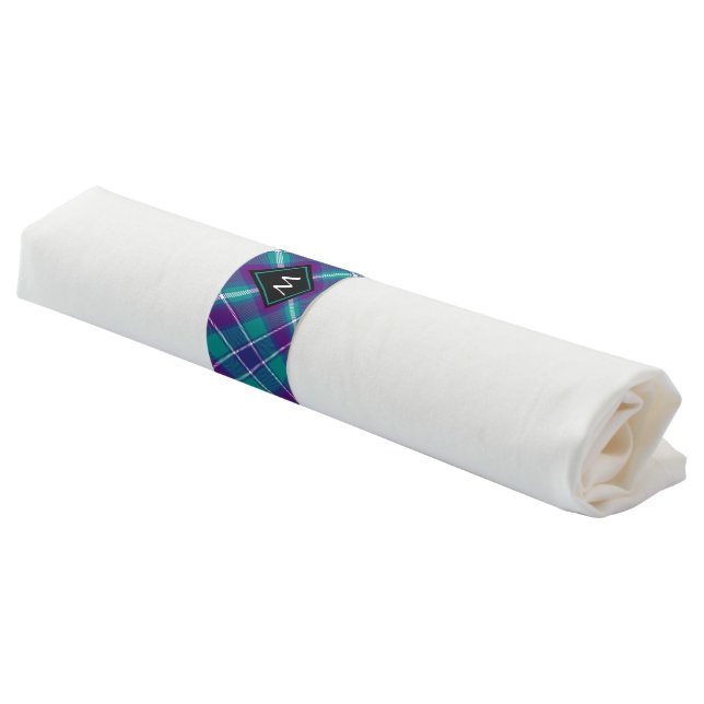 Sea Green, Purple and Blue Tartan Napkin Bands (Angled)