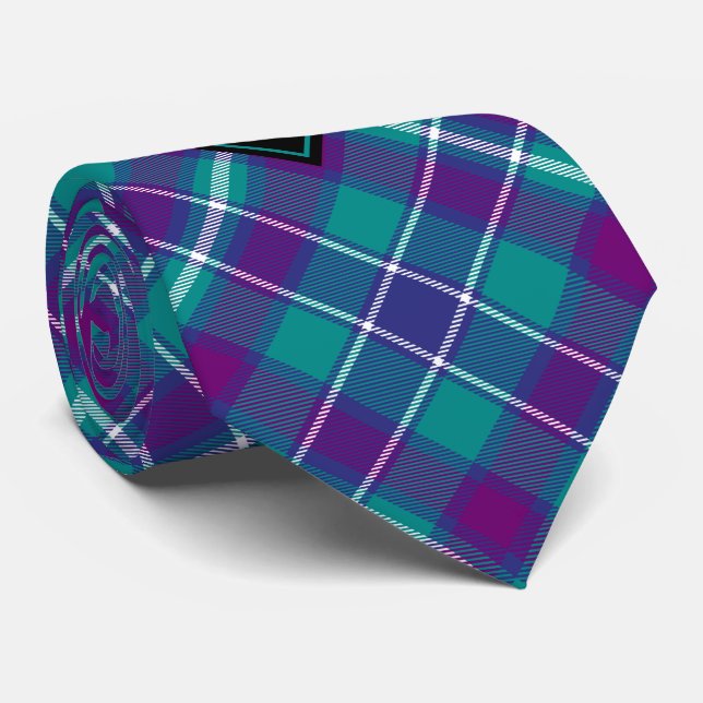 Sea Green, Purple and Blue Tartan Neck Tie (Rolled)