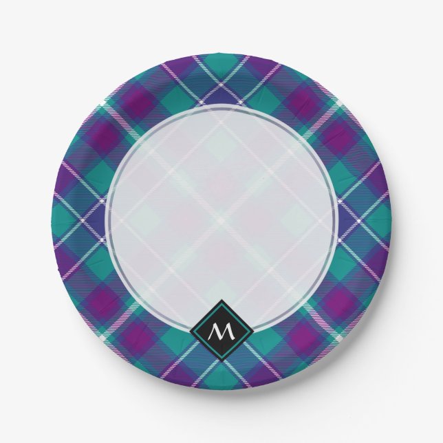 Sea Green, Purple and Blue Tartan Paper Plates (Front)
