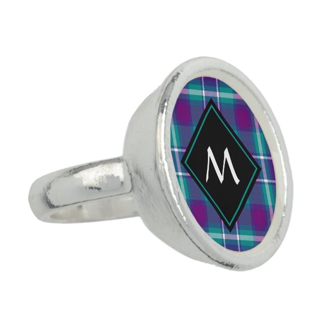 Sea Green, Purple and Blue Tartan Ring (Side)