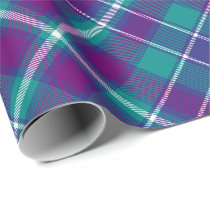 Sea Green, Purple and Blue Tartan Rotated Wrapping Paper
