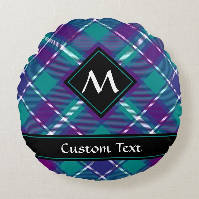 Sea Green, Purple and Blue Tartan Round Pillow (Front)
