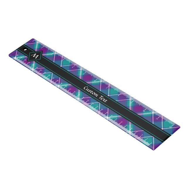 Sea Green, Purple and Blue Tartan Ruler (Angled)