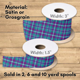 Sea Green, Purple and Blue Tartan Satin Ribbon
