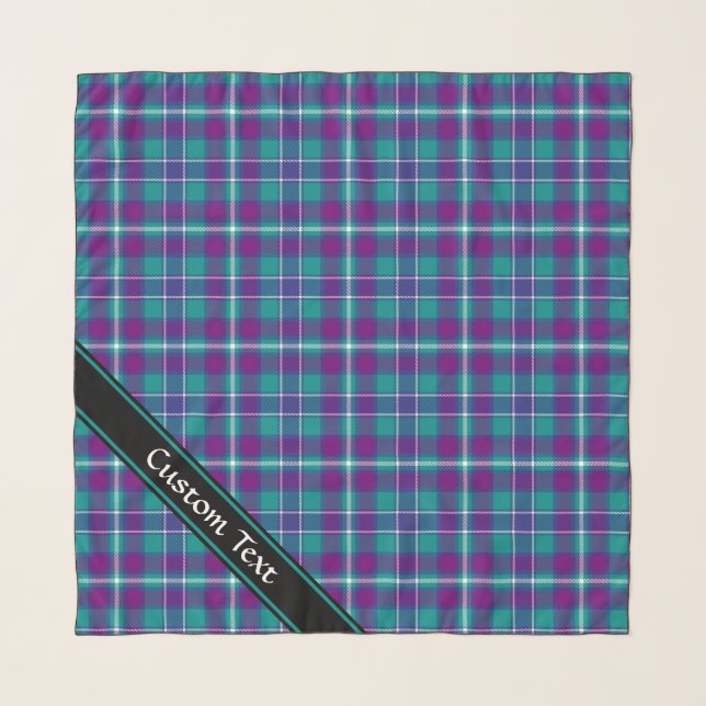 Sea Green, Purple and Blue Tartan Scarf (Front (Horizontal))