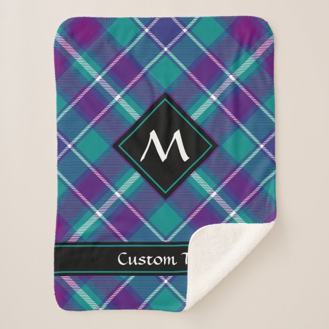 Sea Green, Purple and Blue Tartan Sherpa Blanket (Front)