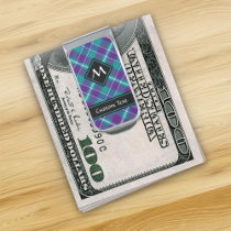 Sea Green, Purple and Blue Tartan Silver Finish Money Clip