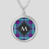 Sea Green, Purple and Blue Tartan Silver Plated Necklace