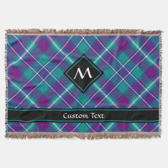 Sea Green, Purple and Blue Tartan Throw Blanket (Front)