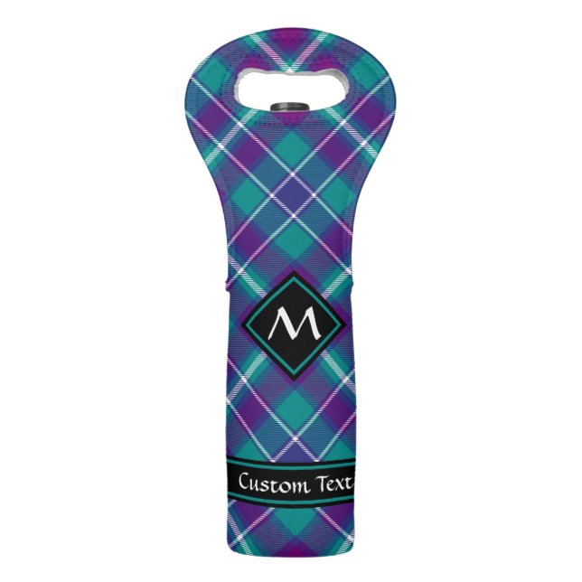 Sea Green, Purple and Blue Tartan Wine Bag (Front)