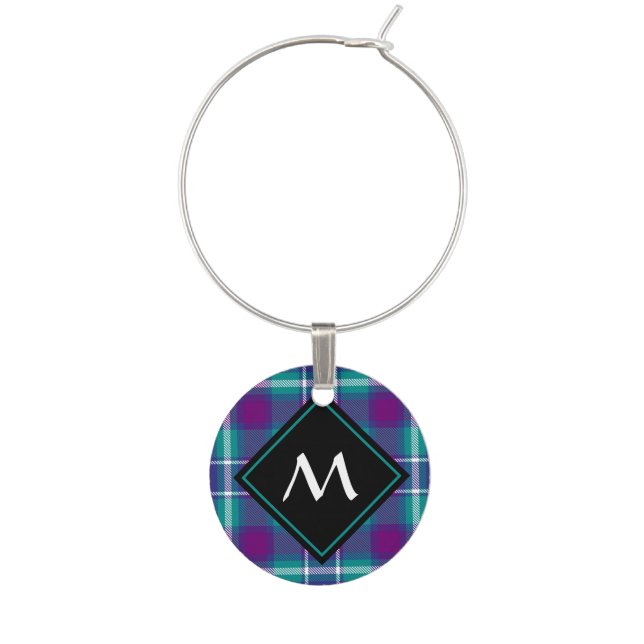 Sea Green, Purple and Blue Tartan Wine Charm (Front)
