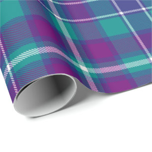 Sea Green, Purple and Blue Tartan Wrapping Paper
